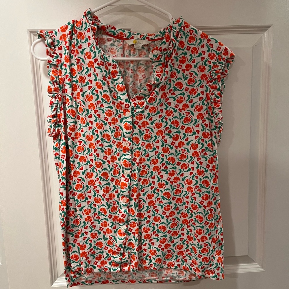 Boden Floral Button-Up Blouse - Red and Green
